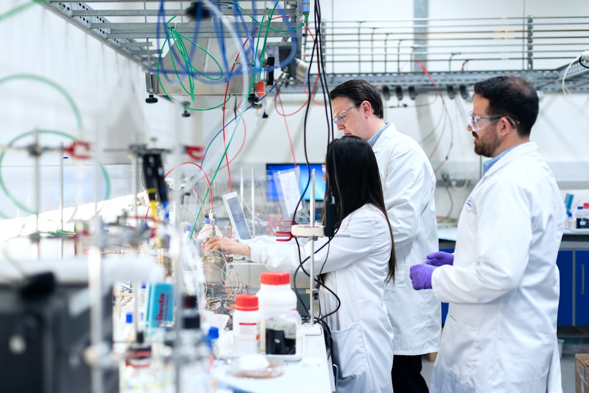Pharmaceutical scientists working in a laboratory